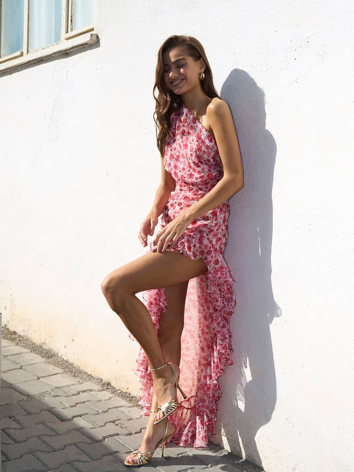 Dress with kidney frills and floral print